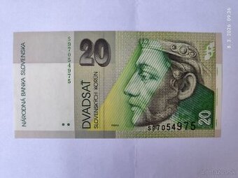 Predám UNC - nebola v obehu, 20 korunová slovenská bankovka,