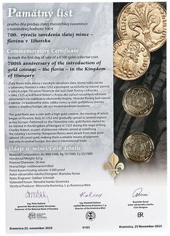 Pamätný list Zavedenie zlatej mince - dukátu v Uhorsku