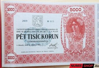 Predám 5000 Kč 1919 - strieborná 1 kg medaila a novotlač štá