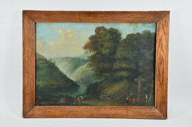 predam stary obraz olej na plechu, 19. stor.