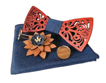 Estetický drevený motýlik - set s brošňou