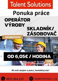 Jednoduchá práca v Námestove vo výrobe (nástupný bonus 200€)