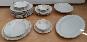 Béžový/krémový porcelánový set so zlatými ornamentmi