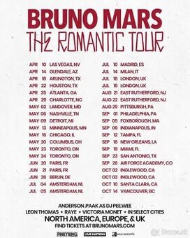 Bruno Mars vstupenky romantic tour