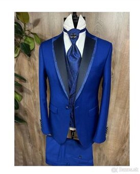 Pánsky exkluzívny parížsky modrý smoking (Oblek)