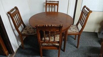 Starožitný masivní rozklád. stůl + 4x starožitné židle