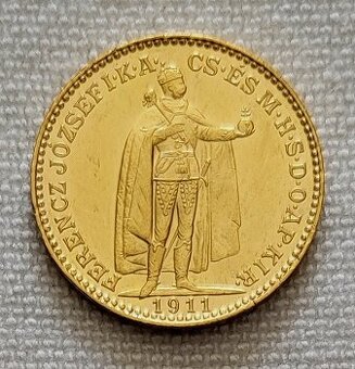 Zlatá uhorská 20 koruna FJI, 1911 kb, najnižšia emisia