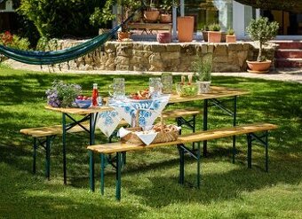 Pivný záhradný kempingový set skladací 220 cm drevený