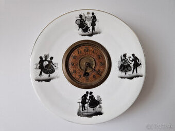 Starožitné porcelánové talířové nástěnné hodiny rokoko