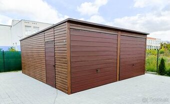 Plechová garáž 6x5,8 v imitácii dreva, DOVEZIEME ZADARMO