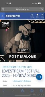 Predám lístok na LOVESTREAM FESTIVAL.