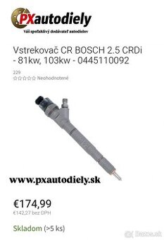 Repasované vstrekovače CR BOSCH 2.5 CRDi - 81kw, 103kw