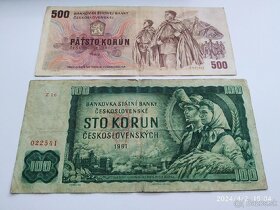 Bankovka Československo 100Kcs zelená a 500Kcs