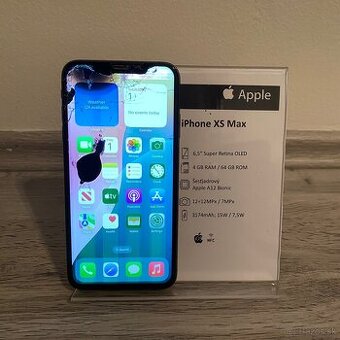 iPhone XS Max, Silver, 64GB (poškodený)