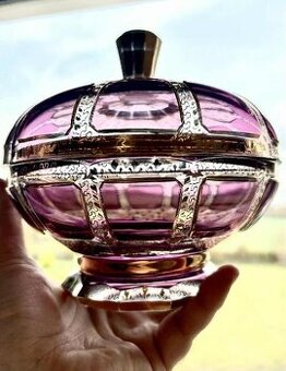 Veľká dóza lištovane sklo Kamenický Šenov