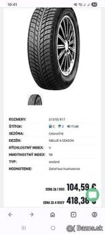 Pneumatiky zimné/celoročné NEXEN Nblue / 215/55r17