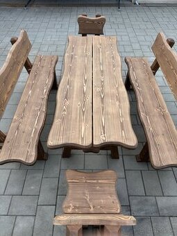 Masívny záhradný set 200 cm – stôl + 4 lavice