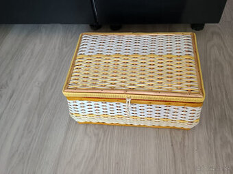 RETRO bužirková žltá krabička na šijacie potreby