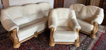 Rustikální kožená dubová souprava 3+2+1, 6287