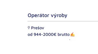 Operátor/ka výroby (⚲ Prešov)