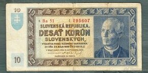 Staré bankovky Slovensko 10 sk 1939 NEPERFOROVANA - 1