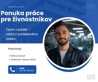 Team leader - vedúci prideleného úseku