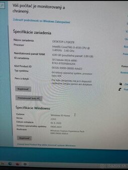 Stolný pc-parametre na fotke