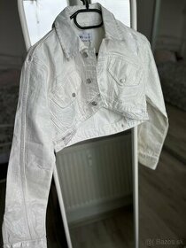 Zara nová metalická biela krátka crop džinsova rifľova bunda