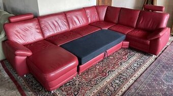 Rozkládací kožená sedací souprava do U, 4394 - 1