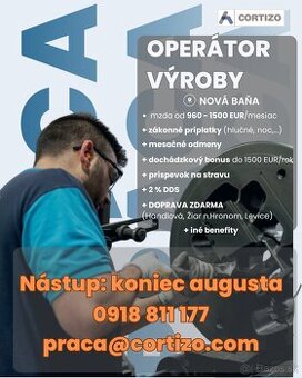 HĽADÁME OPERÁTOROV VÝROBY – nástup koncom augusta