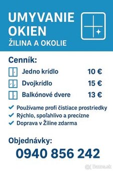 Umývanie okien Žilina + Tepovanie