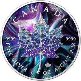 investičné strieborne mince - Maple leaf -  Bejeweled