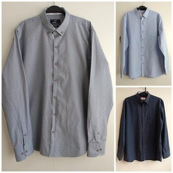 SET 3x pánska košeľa s dlhým rukávom (sivá, modrá)