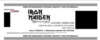2 lístky na Iron Maiden v Prahe 31.5.2025