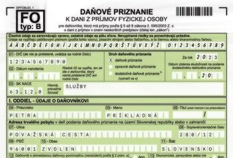 Daňové priznanie FO typ A,B - celé Slovensko (DPFO/SZČO)
