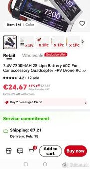 2S lipo batéria 7200 60C nová. Nepoužitá