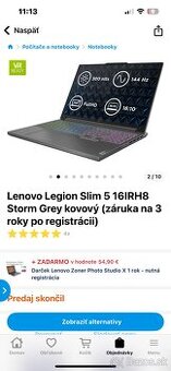 Lenovo Legion Slim 5 16IRH8 Storm Grey kovový (v záruke)
