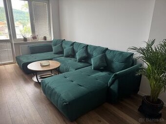 Smaragdova sedacia súprava v tvare U 3,82m