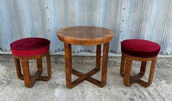 Art Deco stolík + taburetky - S07