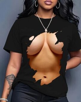 Dámske čierne tričko s abstraktnou potlačou