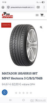 NOVÉ PNEU MATADOR 185/65 R15 LETNÉ