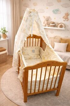Detská postieľka + baldachyn + vankúše + obliečky - Komplet