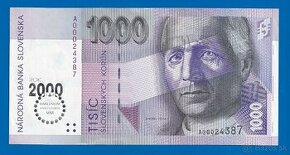 Slovenská bankovka 1000 Sk bimilénium 1993 séria A aUNC - 1