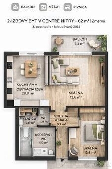 Na predaj 2-izbový byt s veľkým balkónom v centre Nitry