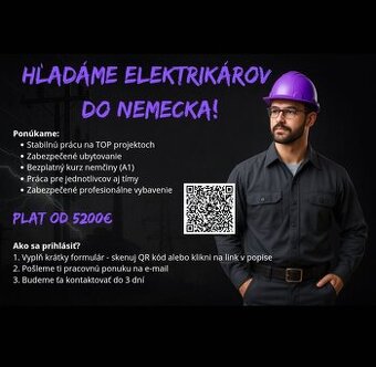 ELEKTRIKÁR – NEMECKO 🇩🇪 | MZDA od 5200€/mesiac