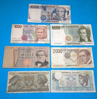 Bankovky ITÁLIE - 500 - 10.000 Lire 1967-1990