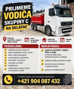 Prijmeme vodiča sk. C na sklápač – Žilina