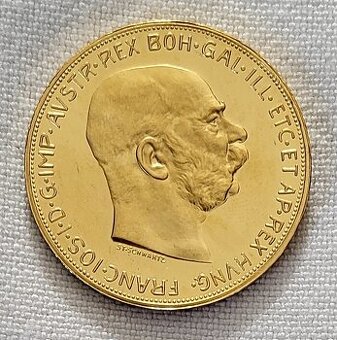 Zlatá rakúska 100 koruna FJI, 1915 bz, prooflike (PL)