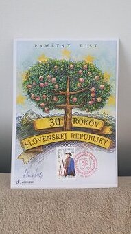 Pamatny list - 30 . vyrocie vzniku Slovenskej republiky
