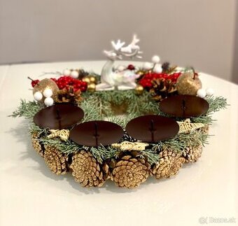 Adventný veniec 32cm na stôl pre 4 sviečky Vianoce